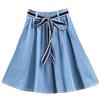 OVJENTSK Gonna Corta in Denim Svasata con Elastico in Vita E alla Moda da Donna, Gonna A Ruota in Jeans A Vita Alta con Cintura, Abiti da Festa di Base per Le Uscite di Festa