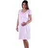 Premamy - Camicia da Notte per Premaman, Modello Estivo in Cotone Jersey, Aperto Davanti per Allattamento, Pre-Post Parto
