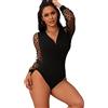 comeondear Donna Body Sexy Maniche Lunghe in Pizzo Lingerie Bodysuit Taglie Forti Teddy Top Clubwear Bodycon(Nero,M)
