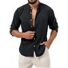 DIDYUGO Camicia Uomo in Lino Manica Lunga Collo alla Coreana Slim Fit S M L XL XXL XXXL (IT, Testo, XL, Regular, Regular, Nero)