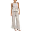 Generico Completo Donna Elegante 2 Pezzi Estate Completo Canotta Senza Maniche e Vita Alta a Gamba Larga Pantaloni Lunghi Tasche con Coulisse Tinta Unita Spiaggia Vacanza Outfit Sportivi Yoga Fitness Estivi
