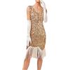KBOPLEMQ Costume anni '20 Charleston da donna, con scollo a V, con paillettes, grande gatsby, abito da sera in rete, abito da cocktail vintage, per feste, N Gold, L