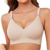 Lonya Donna Reggiseno Senza Ferretto Lovable Reggiseni Senza Cuciture Push Up Comodo Reggiseno Imbottito Zero Feel Cinghie Regolabili, Beige, XL