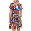 LGHHGY Abito da donna a maniche corte con stampa di varie bandiere, comodo ed elegante per spiaggia, vacanze e uso quotidiano, Nero , M