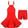 inhzoy Vestito da Ballo Latino Americano Bambina Ragazza Latin Dance Dress Abito da Danza Samba Tango Salsa + Pantaloncini + Orecchini con Nappe Ballroom Dancewear Performance Rosso 5-6 Anni