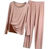 YONGHONGKEJI Pigiama Donna Lungo Pigiama da Donna in Modal, Elasticizzato, A Maniche Lunghe, Pigiama da Notte, Pigiama da Notte, Due Pezzi, Comodi Pigiami e Set da Salotto, Colore Cachi L