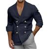 YOSUWOAI Camicia da uomo a maniche lunghe con collo sciallato, tinta unita, doppio petto, slim fit, giacca sportiva da lavoro, con bottoni, per feste e tempo libero, Blu mare, L
