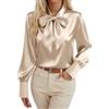 Duohropke Camicia da donna elegante in raso, con fiocco, a maniche lunghe, per lavoro, casual, casual, in seta, con volant, da ufficio, 01 kaki., S
