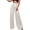 Vagbalena Pantaloni Glitter Oro da Donna Moda a Vita Alta Gamba Larga Paillettes francesi Pantaloni Casual Pantaloni Lunghi da Jogging Larghi a Vita Alta (Bianco,L)
