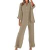 Meaunzyl Completo Donna Elegante Casual Cotone E Lino Pantalone Lungo Estivo Tuta Elegante Tinta Unita Larghi Camicia + Pantaloni Palestra Curvy Set Due Pezzi Comodo Primavera Maniche 3/4 Set Spiaggia