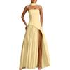 NaLatia Abito da donna in raso, senza spalline, abito lungo con sciarpa di seta, abito da sera formale, senza maniche, elegante abito midi bohémien