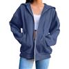 Generic Felpe da donna a maniche lunghe con zip con cappuccio leggere casual a maniche lunghe con tasche cappotti con cappuccio larghi abiti, Navy-B, 3XL