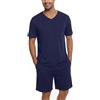 Ekouaer Pigiama Uomo Estivo Leggero Corto Completo Casual Manica Corta T-Shirt Scollo a V e Pantaloncini a Quadri Blu-Navy S