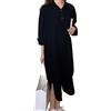 amropi Donna Maxi Bottoni Abito Camicia Sciolto Manica Lunga Camicetta Scollo a V Casual Chemisier con Cintura Nero, L