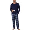 Litherday Pigiama Uomo Lungo Cotone Pigiami Due Pezzi con Scollo a V e Quadri Pigiama Invernale Caldo Loungewear