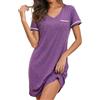 Demegimi Camica da Notte Donna Cotone Estiva Camicia Notte Donna Maniche Corte Vestito da Notte a V Manica Corta per Casa Casual