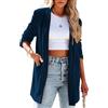 Lazutom - Blazer da donna in velluto, giacca a maniche lunghe, solida, con apertura frontale, cardigan da lavoro, blazer da ufficio, blu navy, M