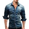Suncolour Camicia Western Classica da Uomo in Denim Stonewash, Camicia da Jeans in Denim da Uomo Collo Regolare Tasche con Borchie di Perle Elasticizzate