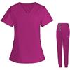 HAOLEI Set Divisa Infermiere Donna in Cotone - Uniforme Sanitaria Elastica per OSS ed Estetista - Top Moderno Scollo V e Pantaloni