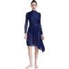 inhzoy Abito da Ballo Latino Americano Donna Tango Maniche Lunghe Vestito Danza Lirica Contemporanea Orlo Irregolare Abito da Pattinaggio Artistico Costume da Danza Valzer Blu Scuro M