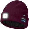 ATNKE LED Bluetooth Cappello con Luce,USB Ricaricabile 4 LED Senza Fili Musicale Altoparlante Corsa Cappello Invernale Calda Maglia Berretto con Pile Foderato Regali per Uomo e Donna/Wine Red