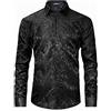 HISDERN Nero Camicia Uomo in Raso Jacquard Floreale Camicia Seta Uomo Paisley Manica Lunga Regolare con Bottoni e Colletto per Matrimoni Party XL