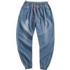 Generic Pantaloni da jogging da uomo con cavallo basso, jeans in denim vestibilità regolare, jeans invecchiati con elastico in vita con coulisse pantaloni in denim per uomo, Blu 1, M