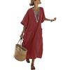 Mfhmom Abito Lungo Estivo Donna - Vestito Cotone Lino Maniche Corte Scollo a V Tasche Copricostumi Spiaggia Boho Chic Vintage Abbigliamento Curvy Taglie Forti Casual Primaverile Prendisole