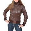 A1 Fashion Goods - Cappotto bomber aderente in vera pelle per donna, stile Tessa, Marrone, 42