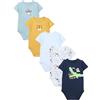 TupTam Body Neonato - Set 5 Body Bambino in Cotone - Body Neonato 0-3 Mesi Traspiranti e Comodi, Coccodrillo/Blu scuro/Tigre/Giallo senape/Zebra/Blu, 86