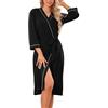 Wikoan Accappatoi e Vestaglie Donna Elegante Morbida Vestaglia Kimono Robes Accappatoi con Cintura e Tasca Nero,XXL