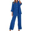 Meaunzyl Completo Donna Elegante Casual Cotone E Lino Pantalone Lungo Estivo Tuta Elegante Tinta Unita Larghi Camicia + Pantaloni Palestra Curvy Set Due Pezzi Comodo Primavera Maniche 3/4 Set Spiaggia