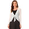 Allegra K Donna Coprispalle in Rete con Volant per Cardigan Bolero Casual da Annodare A Maniche Lunghe Bianca XL