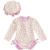 Carolilly Costume da bagno a maniche lunghe con balze con stampa floreale, costume da bagno anti-UV, con cappello (6 mesi a 3 anni)