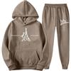 Generisch Tuta da uomo con motivo Parigi - Set di due pezzi di felpa con cappuccio e pantaloni da jogging | Tuta casual con grafica Torre Eiffel, Stil_q06 kaki, M