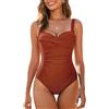 WIN.MAX Costume Intero Donna, Costume Intero con Controllo della Pancia, Costume da Bagno Taglie Forti per Donna Monokini Push-up Vintage, per Coppe da C a DD (Rosso Caramello, EU40)