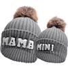 Kunyeah 2 cappelli da donna per genitore-figlio, ricamati, lavorati a maglia, per mamma e bambino, cappelli invernali caldi con pompon