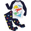 EULLA - Pigiama per bambini a maniche lunghe in cotone, motivo: auto dei pompieri, dinosauro, escavatore, trattore, treno. Set di biancheria da notte a due pezzi, 1-7 anni, taglie: 92, 98, 104, 110