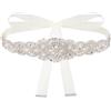 FINGERINSPIRE 2.7m Cintura da Sposa in Raso con Strass e Cristalli Argentati, Realizzata a Mano con Nastro Bianco Floreale Regolabile per Abiti da Sposa e Occasioni Speciali
