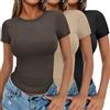 Ekouaer T-Shirt Semplici Donna Confezione da 3 Pezzi Top a Maniche Corte Scollo a Giro Magliette Estive vestibilità Aderente S-XXL