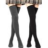 SATINIOR Calze Lunghe Sopra al Ginocchio in Cotone a Maglia Scaldamuscoli (Nero, Grigio Scuro, 2)