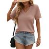 Chicrise Camicetta da donna estiva in pizzo a nido d'ape con scollo a V a maniche corte top elegante, Rosa scuro, M