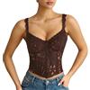 LEACOOLKEY Corsetto da Donna in Pizzo Bustier Sexy Trasparente a Fiori Top Corto Elegante in Rete con Lacci Corpetto Top Modellante per Uscite, Appuntamenti, Feste e Festival Musicali