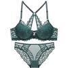 ZESLIV Reggiseno da donna con chiusura frontale con panty, reggiseno push up con ferretto, da donna, in pizzo, verde, 75C (BH) + M (Panty)