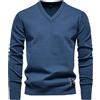 PODOLIXIA Maglione da uomo con scollo a V, in cotone, elegante, a maglia fine, a maniche lunghe, elasticizzato, slim fit, per autunno e inverno, Blu, XXL