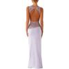 XIXIMAON Vestito lungo sexy aderente a schiena scoperta, da donna, abito da sera da cocktail, elegante, senza maniche, in pizzo, patchwork Y2K Clubwear, viola., S