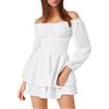 QIUhhpuy Pirata Costume Donna Vestito Pirata Donna Senza Spalline Mini Abito con Pantaloncini Integrati, a Maniche Lunghe, con Volant, Linea A, 2 in 1, Abito Corto Bianco