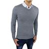 AK collezioni Maglioncino Pullover Uomo Casual Grigio Scollo a V Invernale Maglia Golfino Slim Fit Aderente