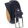 QUAMOD cintura uomo in pelle scamosciata da 3,5 cm (35 mm) di larghezza | pelle scamosciata con confezione regalo | produzione ecologica e solidale | BLU NAVY (Large) 95 CM