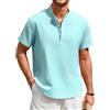 Enlision Camicia Uomo di Lino Cotone Maniche Corte Camicie Collo Coreana Casual Estiva Elegante Maglietta Serafino Tinta Unita vestibilità Ampia S-4XL